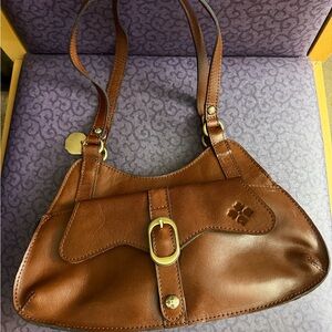 Patricia Nash Cognac Brown Leather Buckle Shoulder Bag